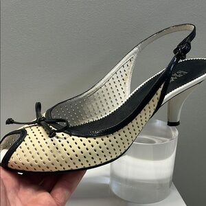 Franco Sarto Cream and Black Heels with Perforated Leather